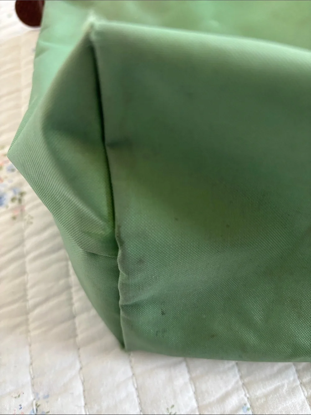 Longchamp Le Pliage Medium Green Nylon Tote with Brown Leather Trim - Picture 4 of 7